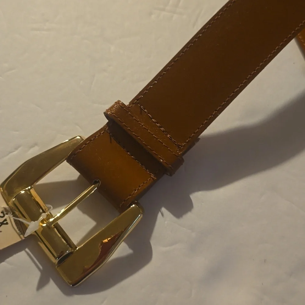 Vintage Leana Shop Mens TAN Leather Belt unique Gold Buckle New  Sz.2X
